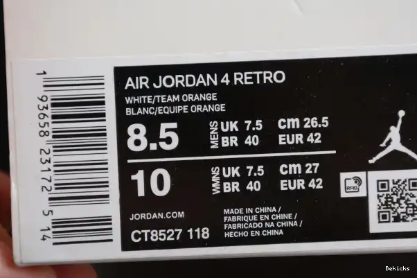 Rep BK Air Team OrangeCT8527-118 Jordan 4 0216